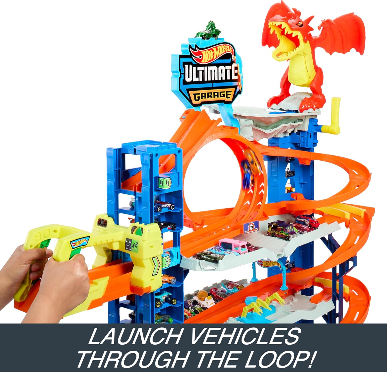 Hot Wheels City Ultimate Garage Track Set with Car-Eating Dragon & 2 Die-Cast Cars β 4 Levels, Stores 50+ Vehicles Hot wheels
